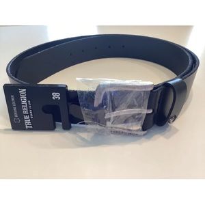 True Religion Horseshoe  Leather Belt Size 38 Black NWT